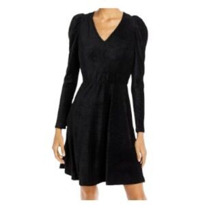 Aqua Puff Sleeve Shine Dress Long Sleeve Black Large NWT